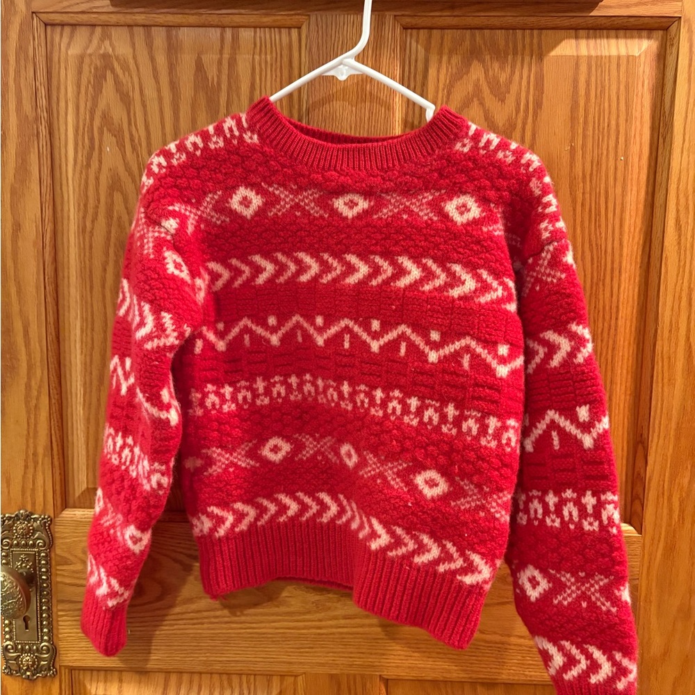 GAP Red and White Crew Neck Sweater with Festive Patterns